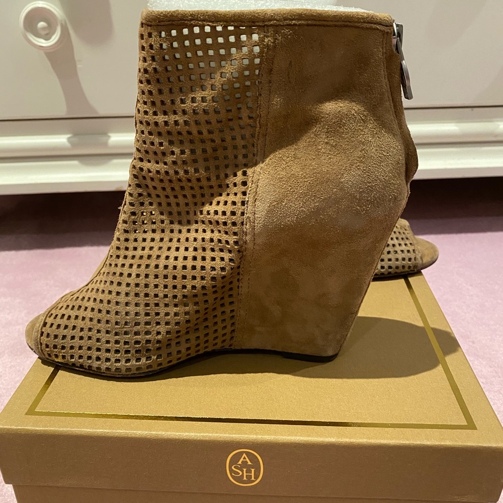 Ash June Taupe Suede Wedge Open Toe Booties - image 5
